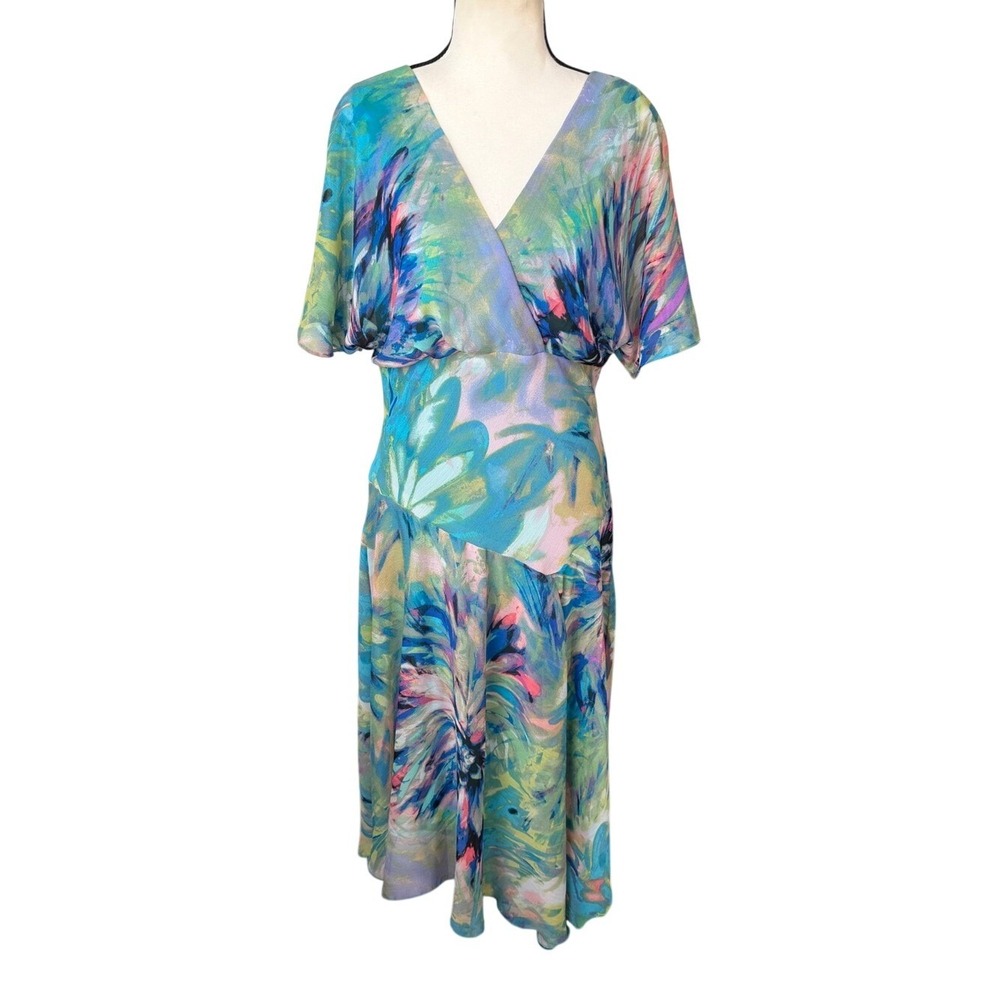 Rabbit Rabbit Rabbit Maxi Dress Jade Floral Watercolor Flutter Sleeve V-Neck 12